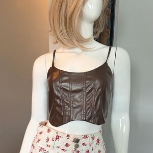 Tic Toc Brown Soft Faux Leather Zip Crop Top